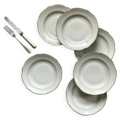 6 assiettes creuses porcelaine blanche dorure Sologne Lamotte