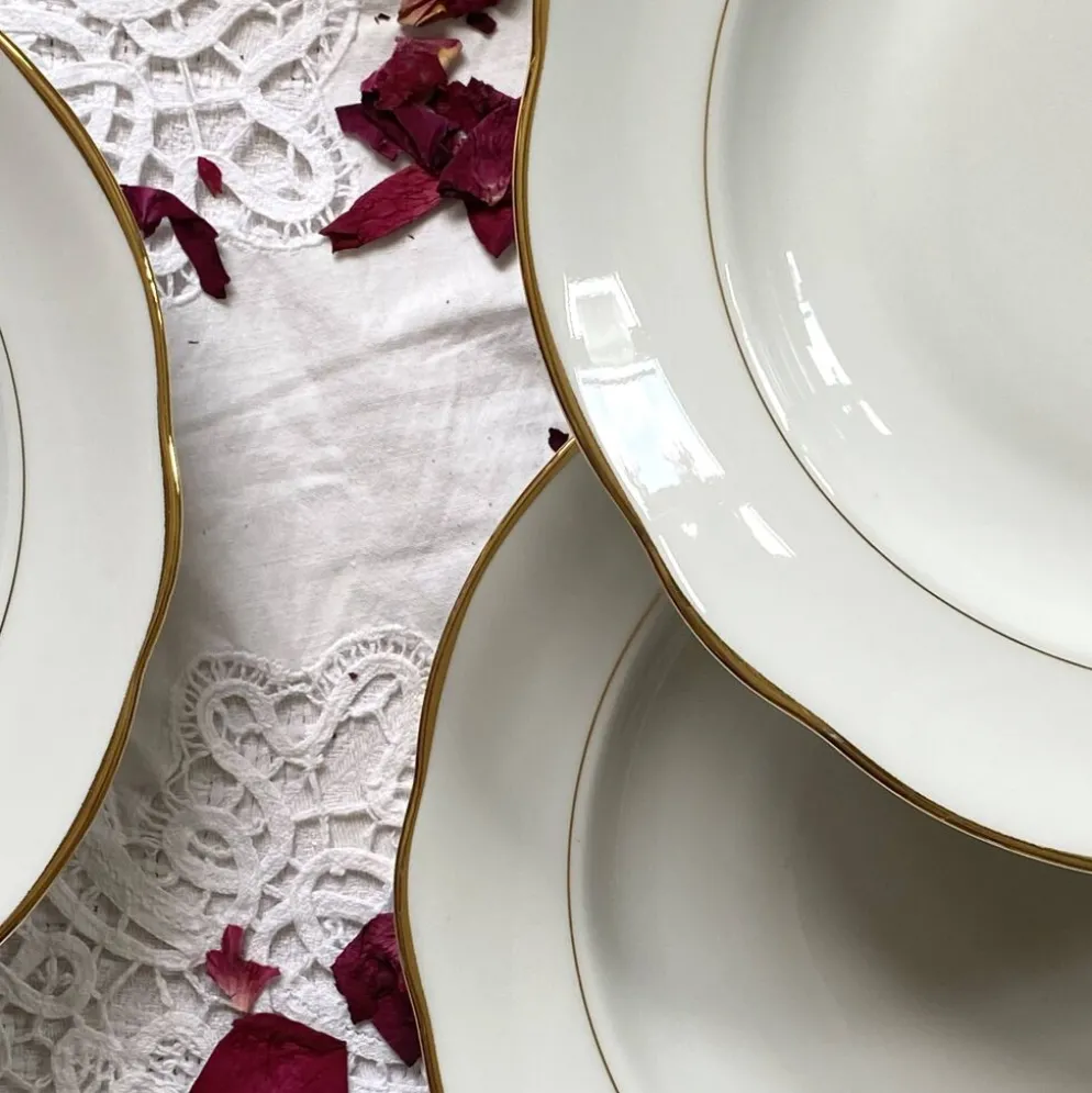 6 assiettes creuses porcelaine blanche dorure Sologne Lamotte