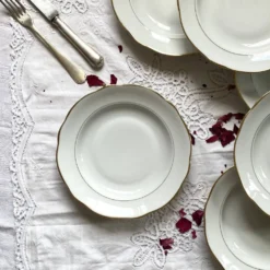 6 assiettes creuses porcelaine blanche dorure Sologne Lamotte