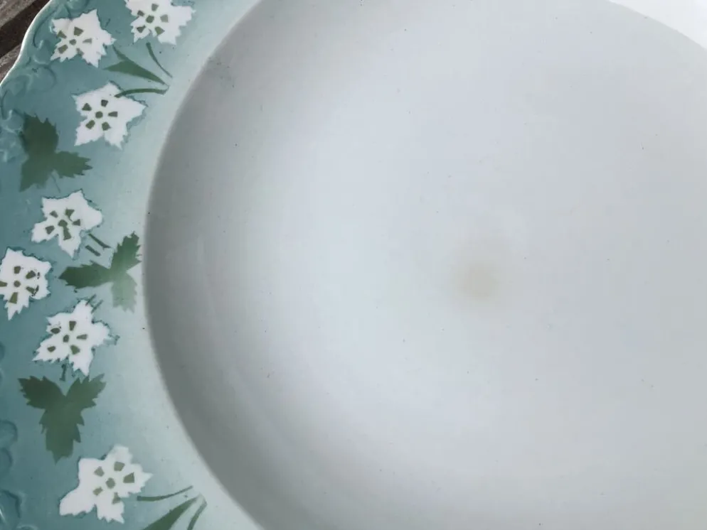 5 assiettes creuses Sarreguemines bord ondulé bleu fleurs blanches