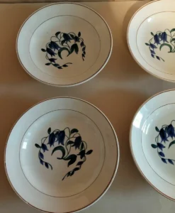 Assiettes creuses série de six faïence de Longchamp décor Simone