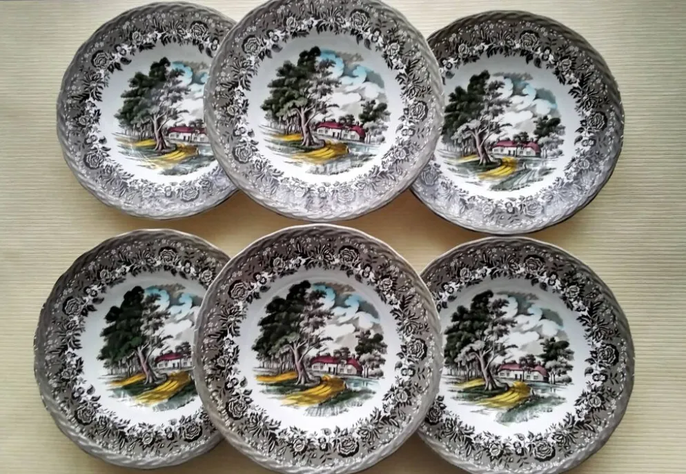 6 Assiettes creuses Staffordshire Modèle Country Style