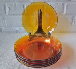 6 assiettes creuses verre trempé caramel Duralex vintage