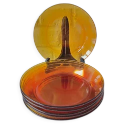 6 assiettes creuses verre trempé caramel Duralex vintage