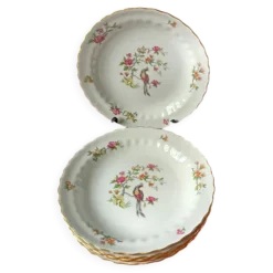 6 assiettes creuses vintage, porcelaine Vitriam France