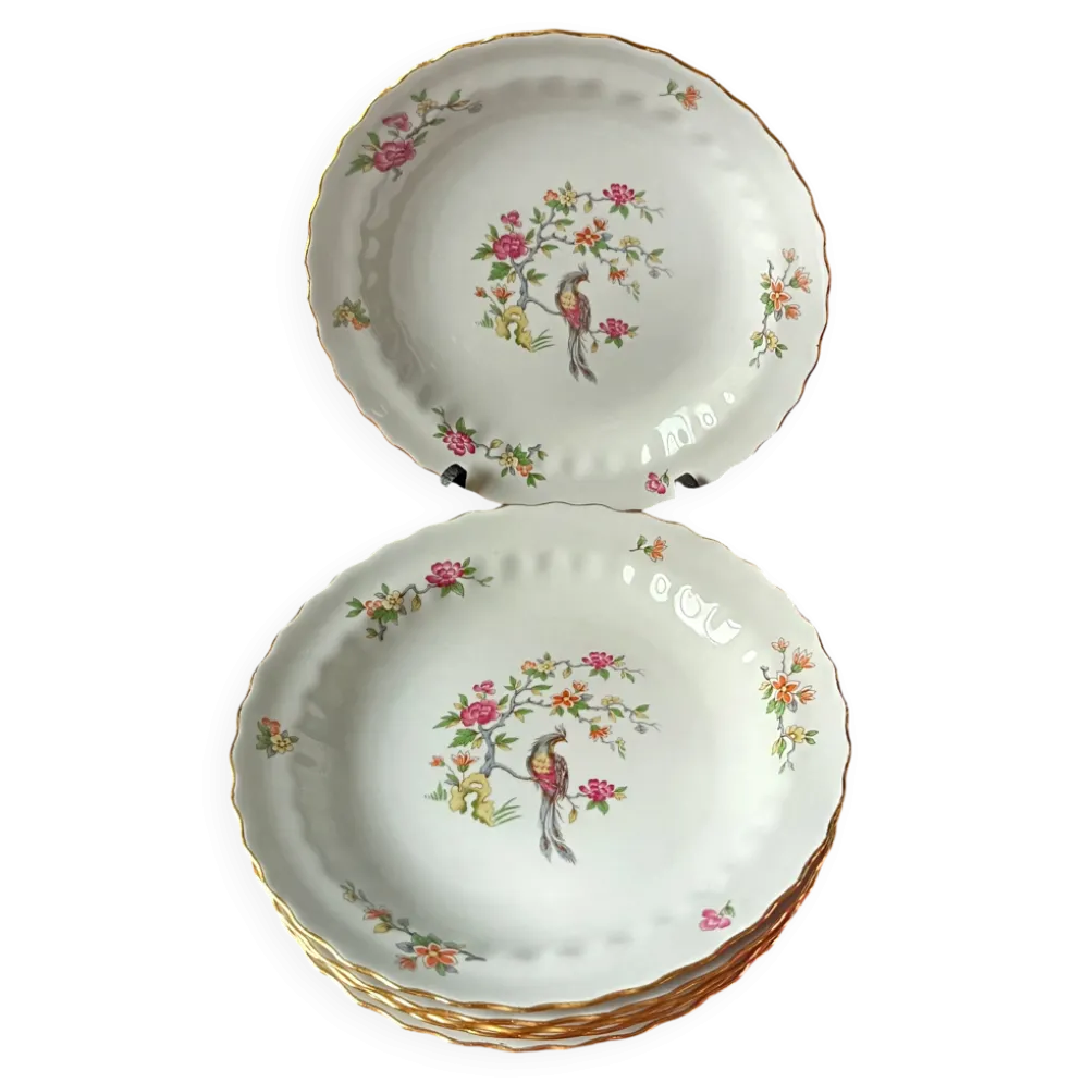 6 assiettes creuses vintage, porcelaine Vitriam France