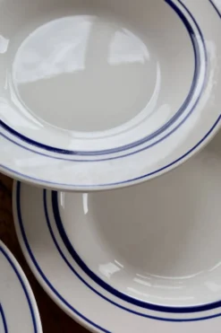 6 assiettes creuses vintage style bistrot porcelaine bleue et blanche
