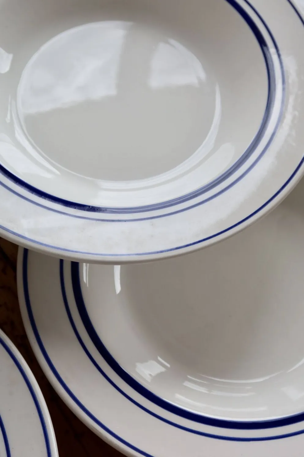 6 assiettes creuses vintage style bistrot porcelaine bleue et blanche