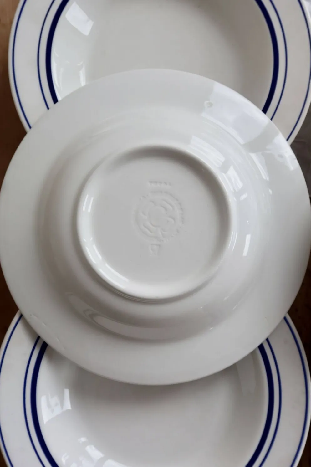 6 assiettes creuses vintage style bistrot porcelaine bleue et blanche