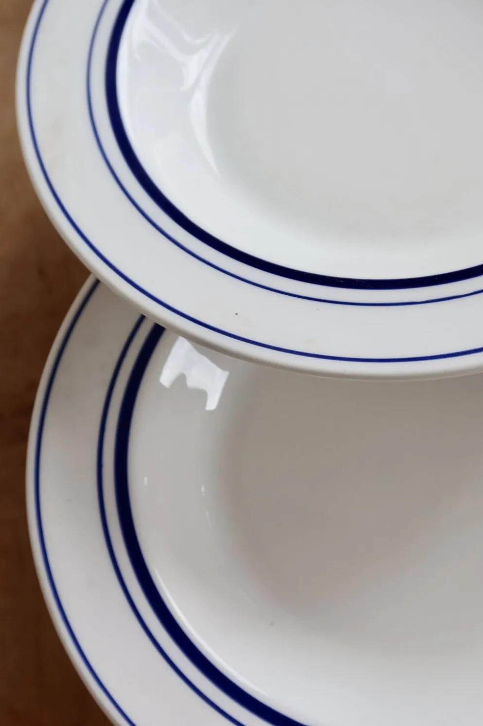 6 assiettes creuses vintage style bistrot porcelaine bleue et blanche