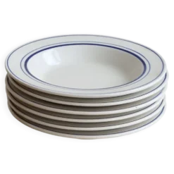 6 assiettes creuses vintage style bistrot porcelaine bleue et blanche
