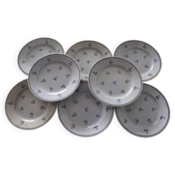 8 assiettes à dessert anciennes bleues fleuries faïencerie nouvelle