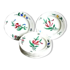 8 assiettes à dessert au décor floral peint mains, assiettes plates.