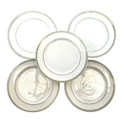 5 assiettes dessert blanche avec liseré vert 19,5cm