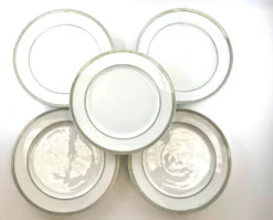 5 assiettes dessert blanche avec liseré vert 19,5cm