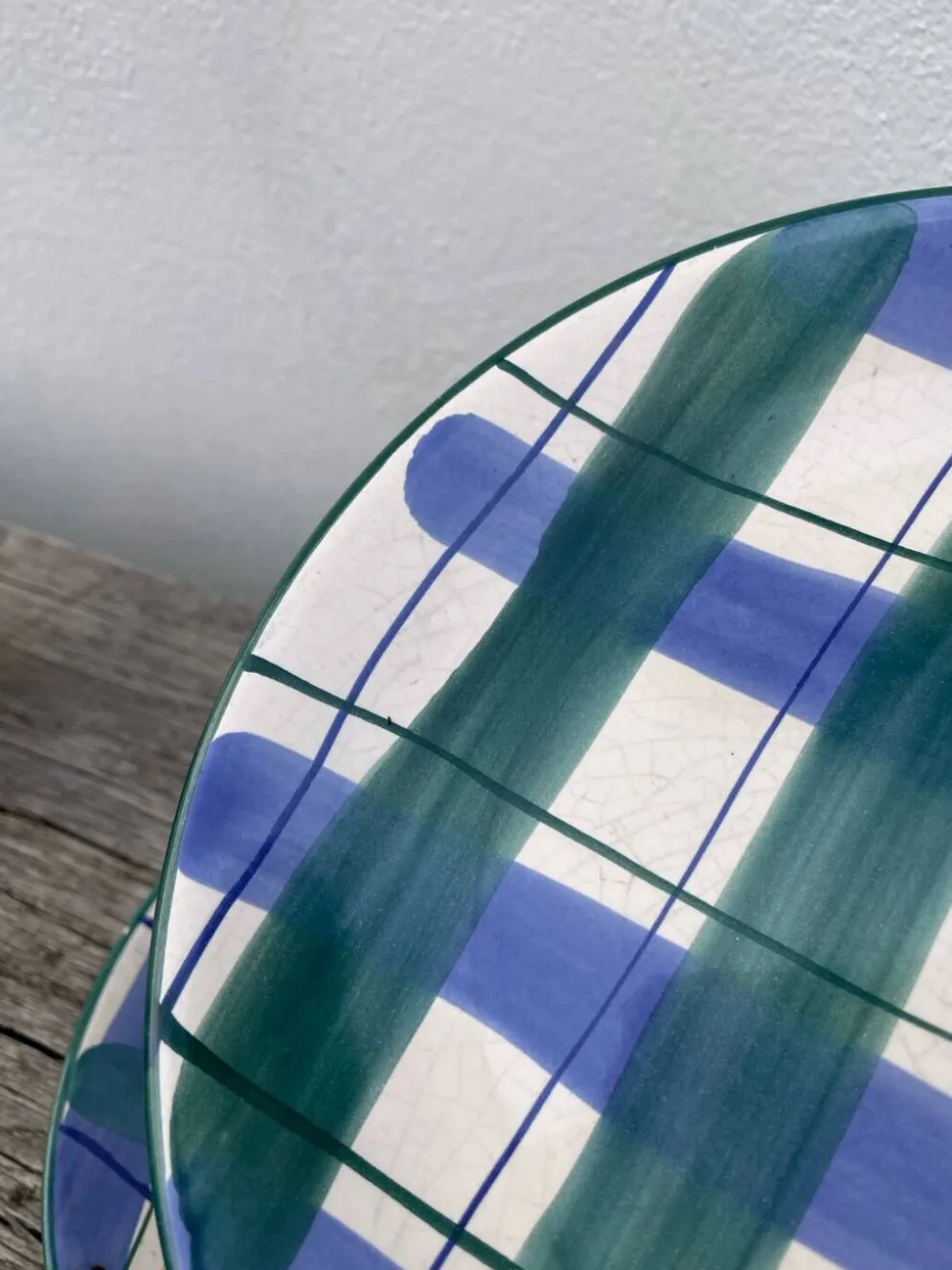 8 assiettes à dessert à carreaux verte et bleu