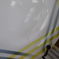 8 assiettes à dessert décor géométrique jaune et gris Moulin des loups