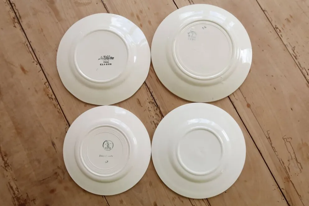 4 assiettes à dessert dépareillées vintage faïence fleurie – Lot Rosie