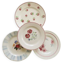 4 assiettes à dessert dépareillées vintage faïence fleurie – Lot Rosie