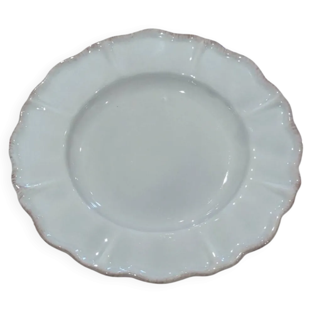 6 assiettes à dessert en céramique frangée blanche et rose