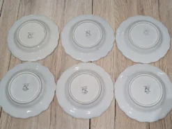 6 assiettes à dessert en céramique frangée blanche et rose