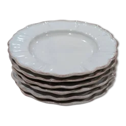 6 assiettes à dessert en céramique frangée blanche et rose