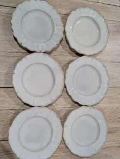 6 assiettes à dessert en céramique frangée blanche et rose