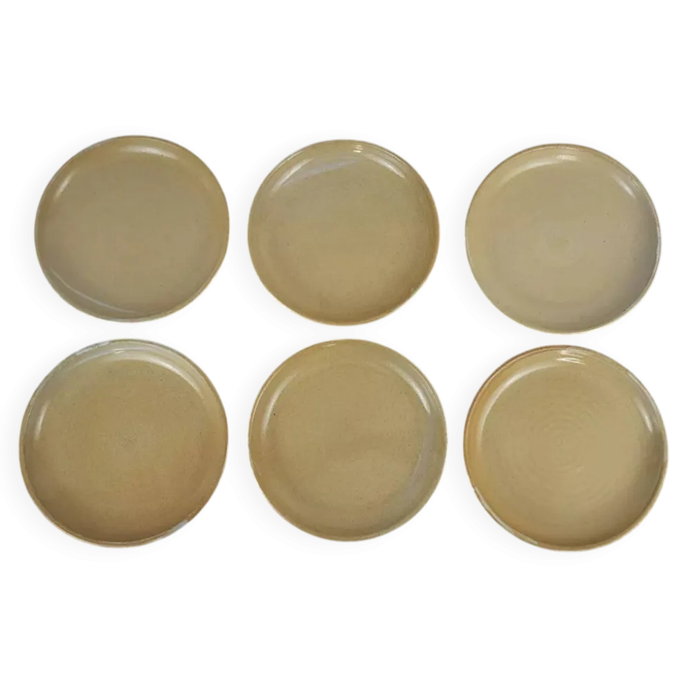 6 assiettes à dessert en grès Poterie Auger