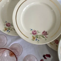 6 assiettes dessert faïence ancienne Badonviller fleurs et dorure