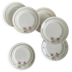 6 assiettes dessert faïence ancienne Badonviller fleurs et dorure