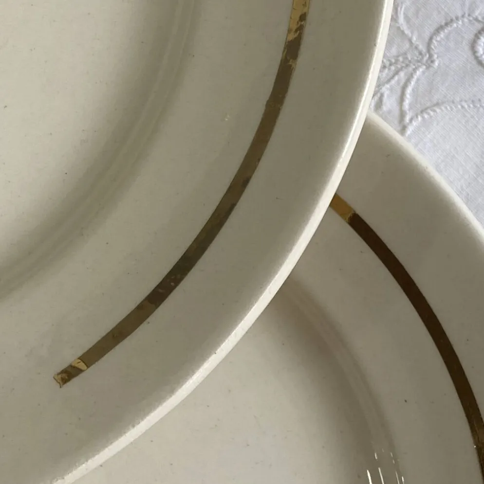 6 assiettes dessert faïence ancienne Badonviller fleurs et dorure