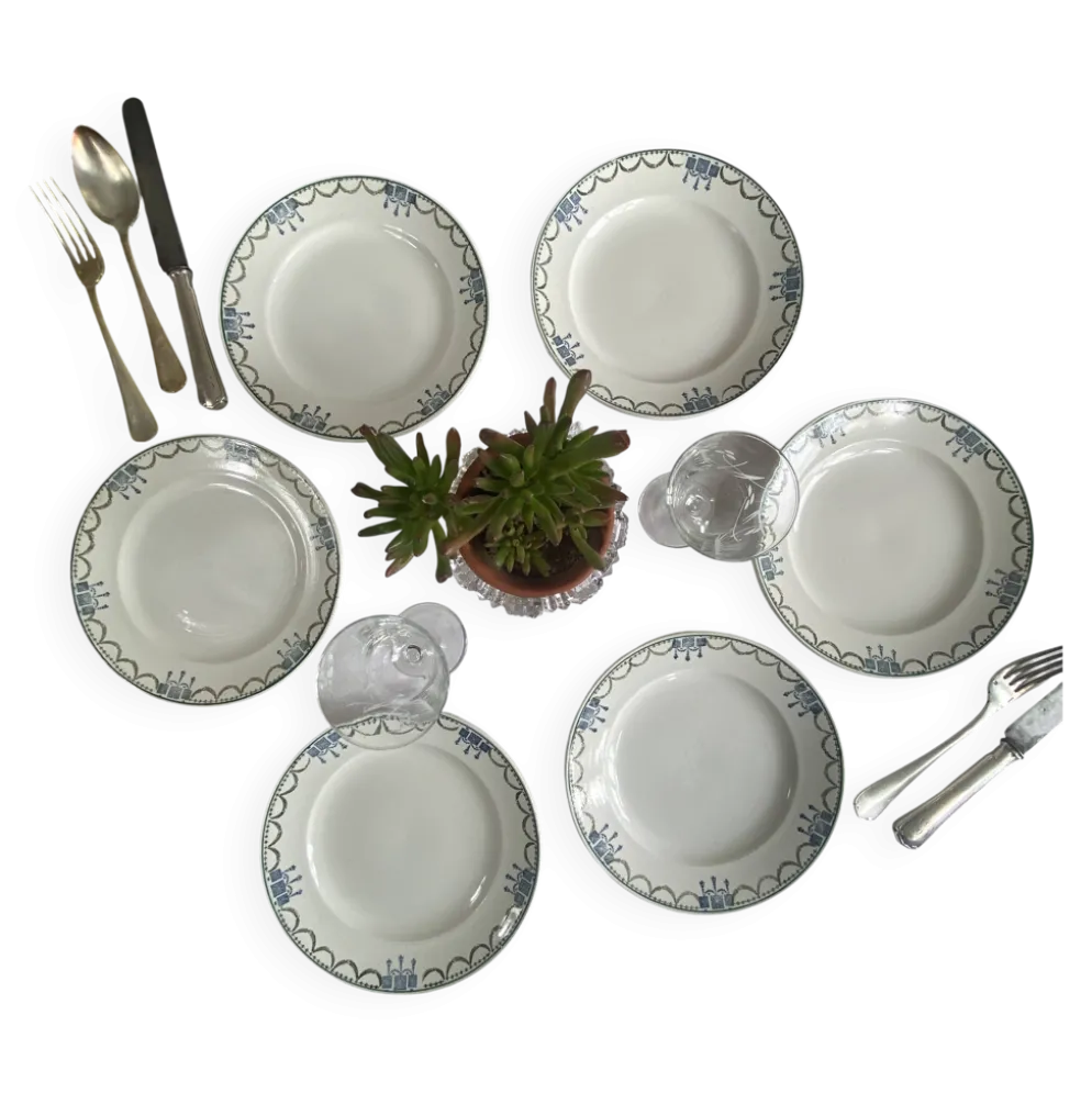 6 assiettes dessert faïence ancienne Saint Amandinoise
