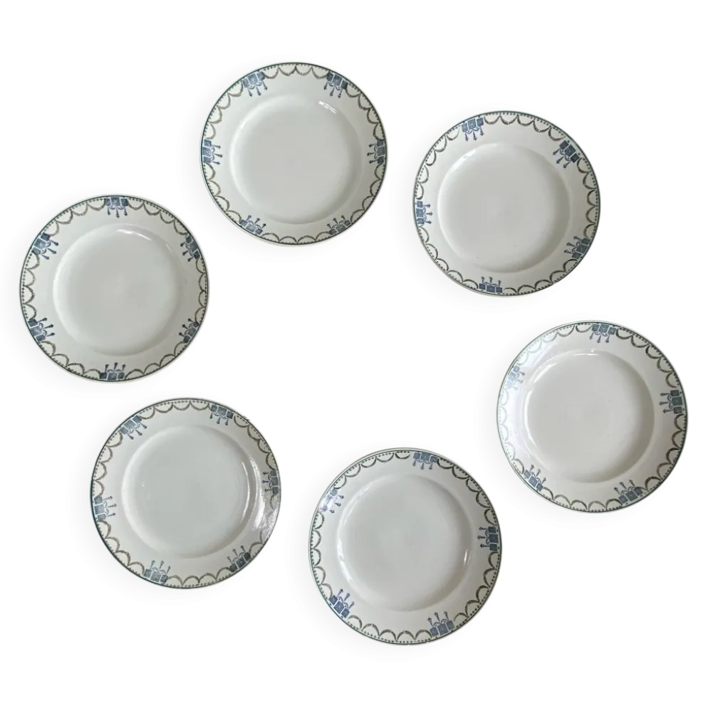 6 assiettes dessert faïence ancienne Saint Amandinoise