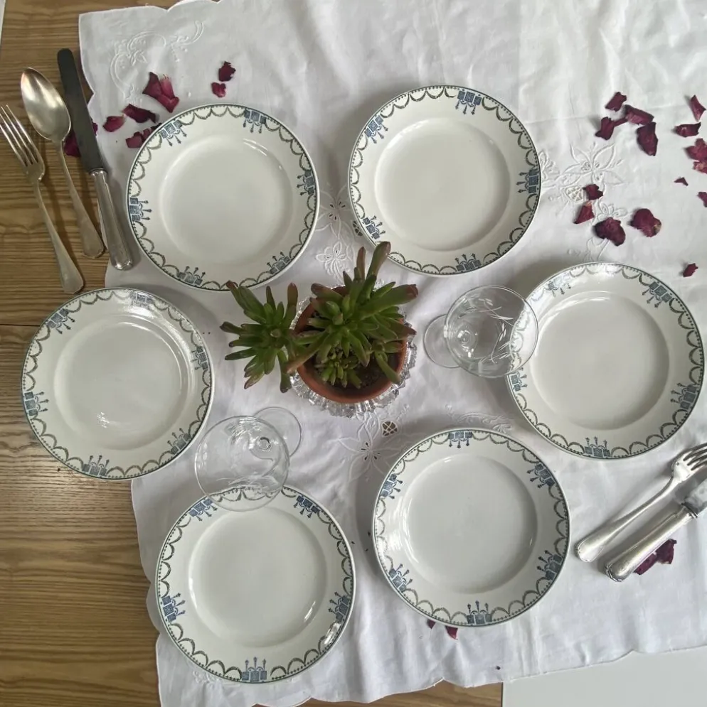6 assiettes dessert faïence ancienne Saint Amandinoise