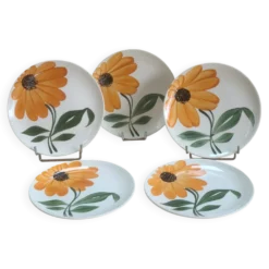 Assiettes à Dessert Gien Vintage – Décor Tournesol Orange 70s -Lot de 5