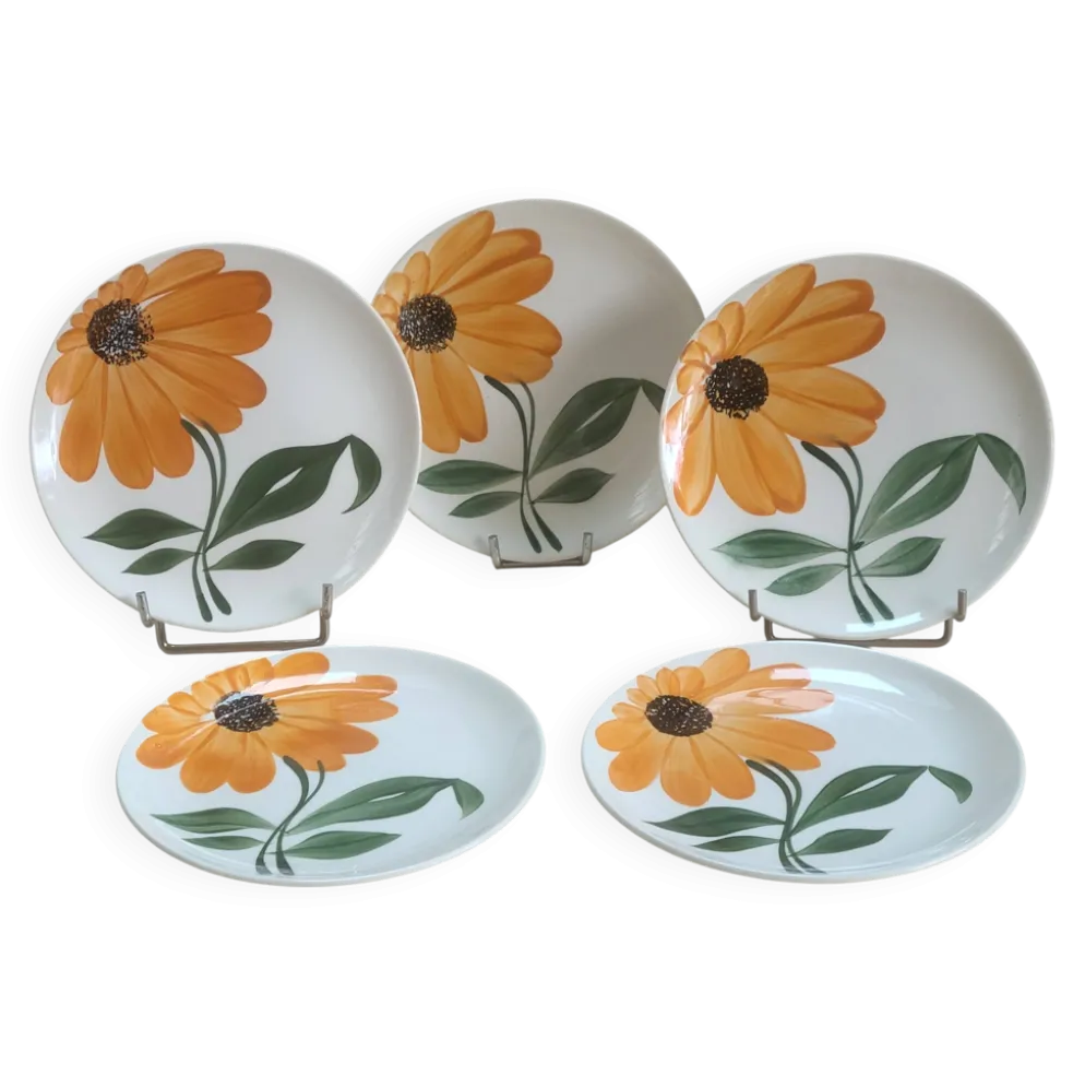 Assiettes à Dessert Gien Vintage – Décor Tournesol Orange 70s -Lot de 5