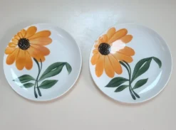 Assiettes à Dessert Gien Vintage – Décor Tournesol Orange 70s -Lot de 5