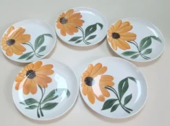 Assiettes à Dessert Gien Vintage – Décor Tournesol Orange 70s -Lot de 5