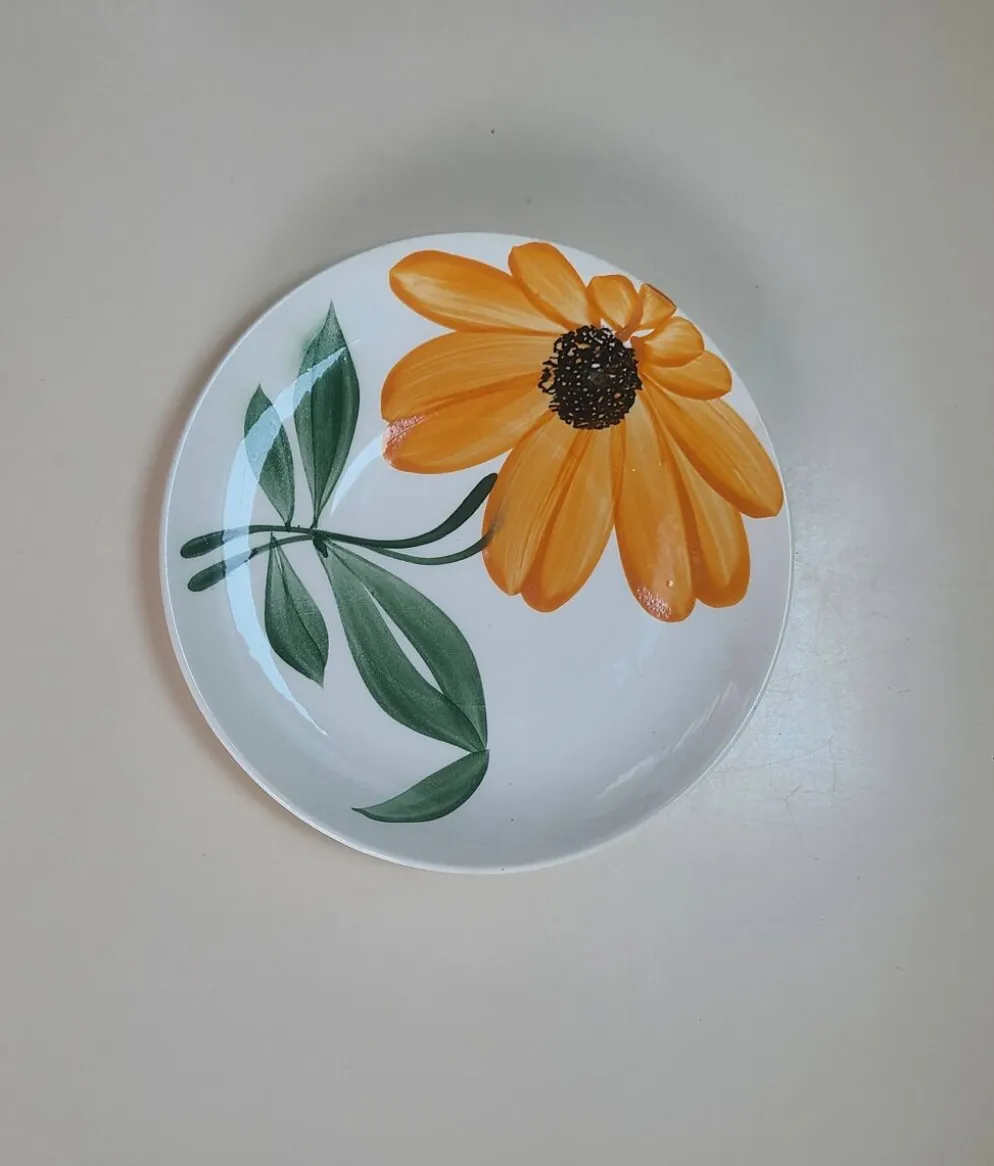 Assiettes à Dessert Gien Vintage – Décor Tournesol Orange 70s -Lot de 5
