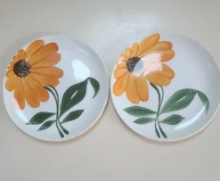 Assiettes à Dessert Gien Vintage – Décor Tournesol Orange 70s -Lot de 5