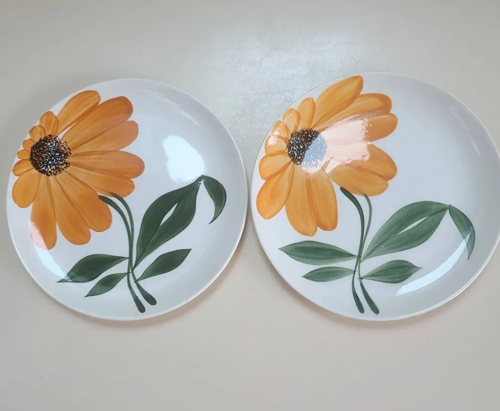 Assiettes à Dessert Gien Vintage – Décor Tournesol Orange 70s -Lot de 5
