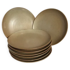 8 assiettes dessert grès village blond moucheté