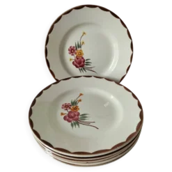 6 assiettes à dessert HBCM Montereau modèle Huguette