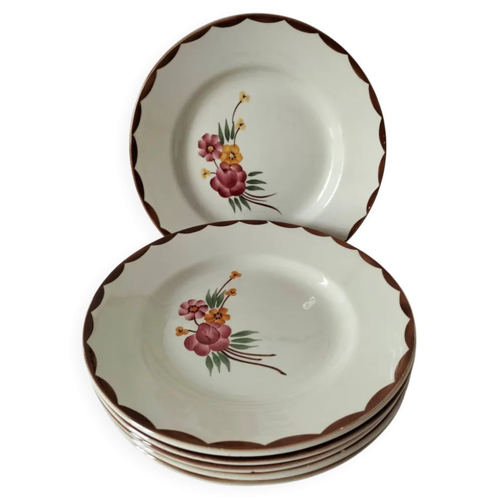 6 assiettes à dessert HBCM Montereau modèle Huguette