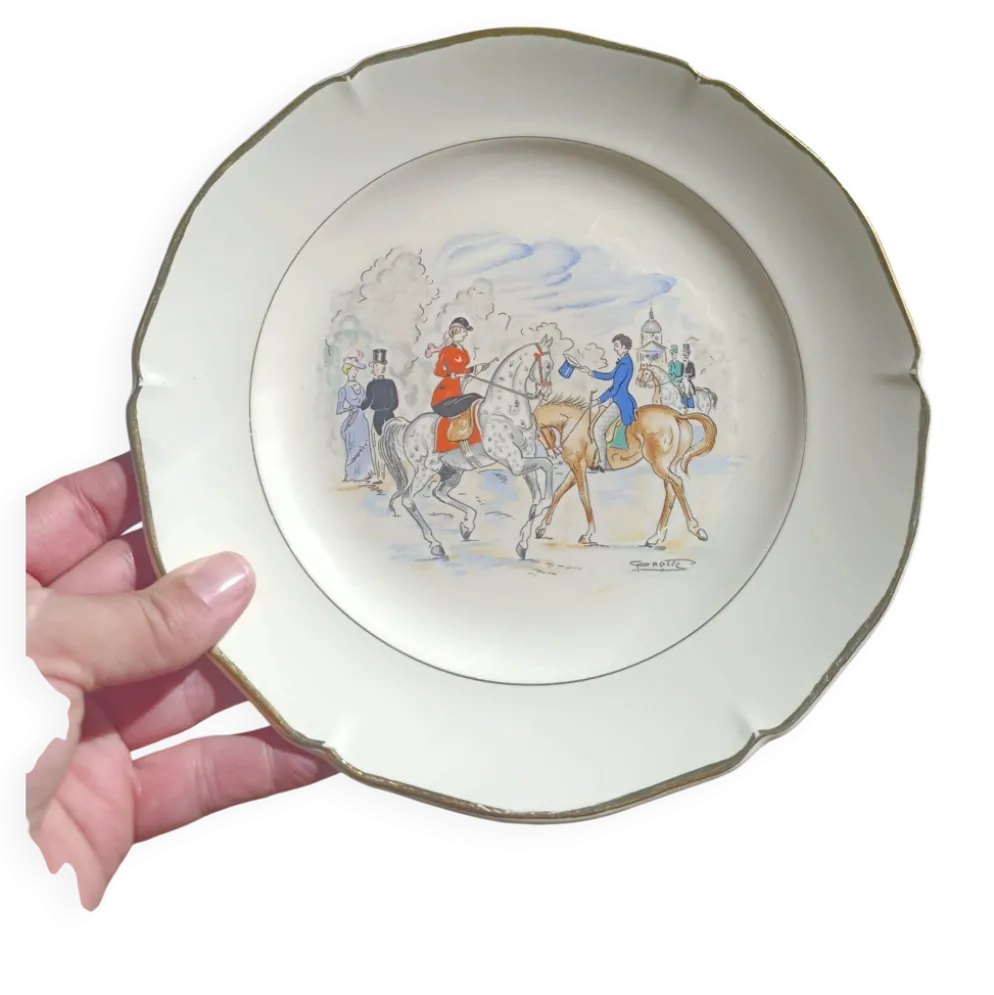 Assiettes à dessert "Longchamp" – Ceranord St Amand – Décor Équestre