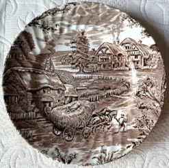 6 assiettes dessert marron et blanche Ridgway "Hayride", Staffordshire Iron