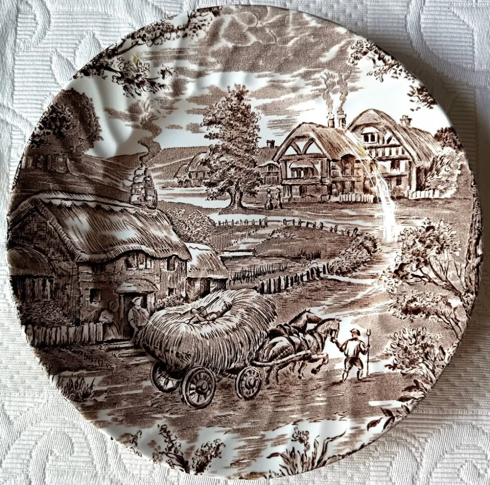 6 assiettes dessert marron et blanche Ridgway "Hayride", Staffordshire Iron