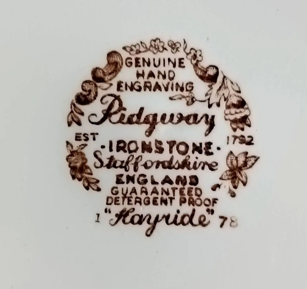6 assiettes dessert marron et blanche Ridgway "Hayride", Staffordshire Iron