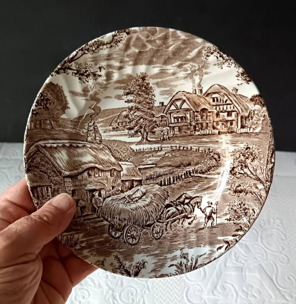 6 assiettes dessert marron et blanche Ridgway "Hayride", Staffordshire Iron