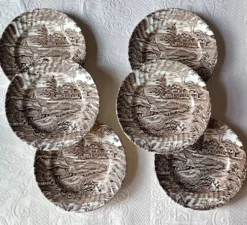 6 assiettes dessert marron et blanche Ridgway